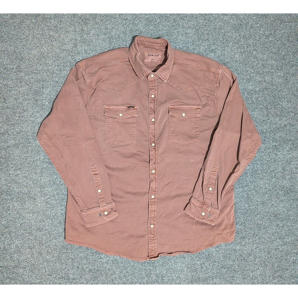 Poncho Shirt Mens XL Regular Fit Long Sleeve Pearl Snap Red